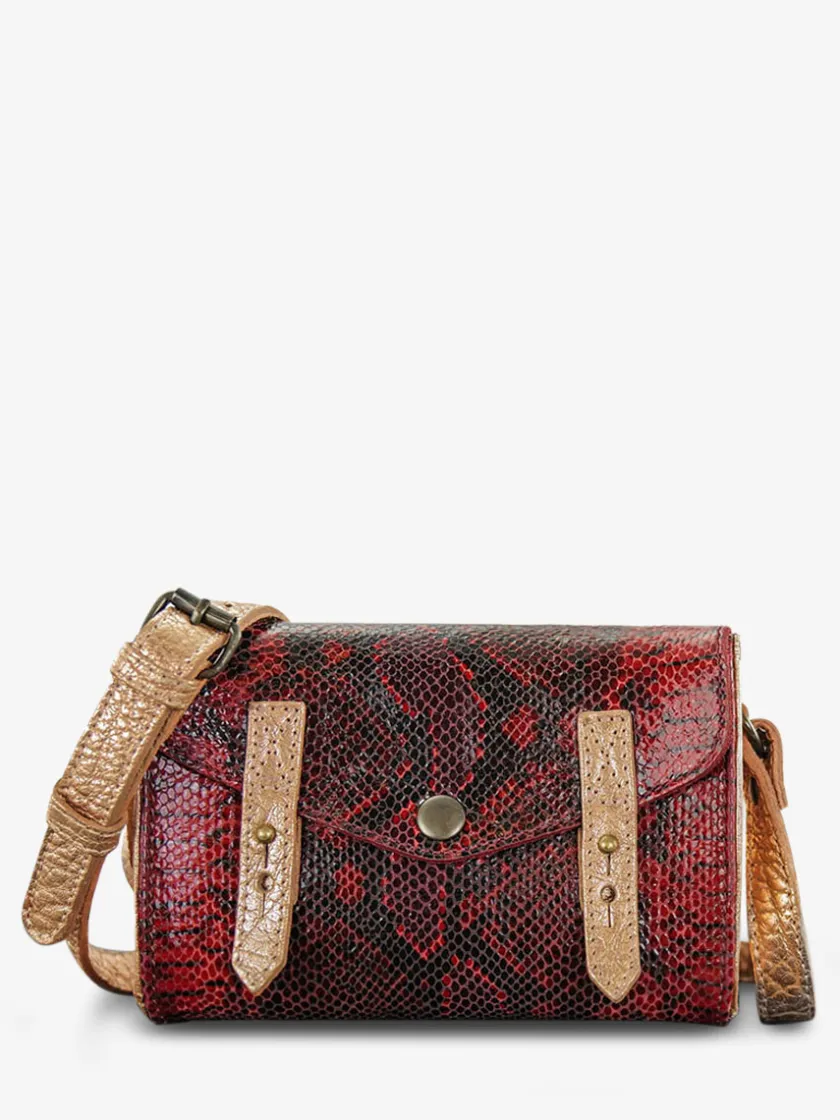 PAUL MARIUS Mini Sacs|Sacs Porté Travers|LeMini Indispensable Python - Rouge Grenat