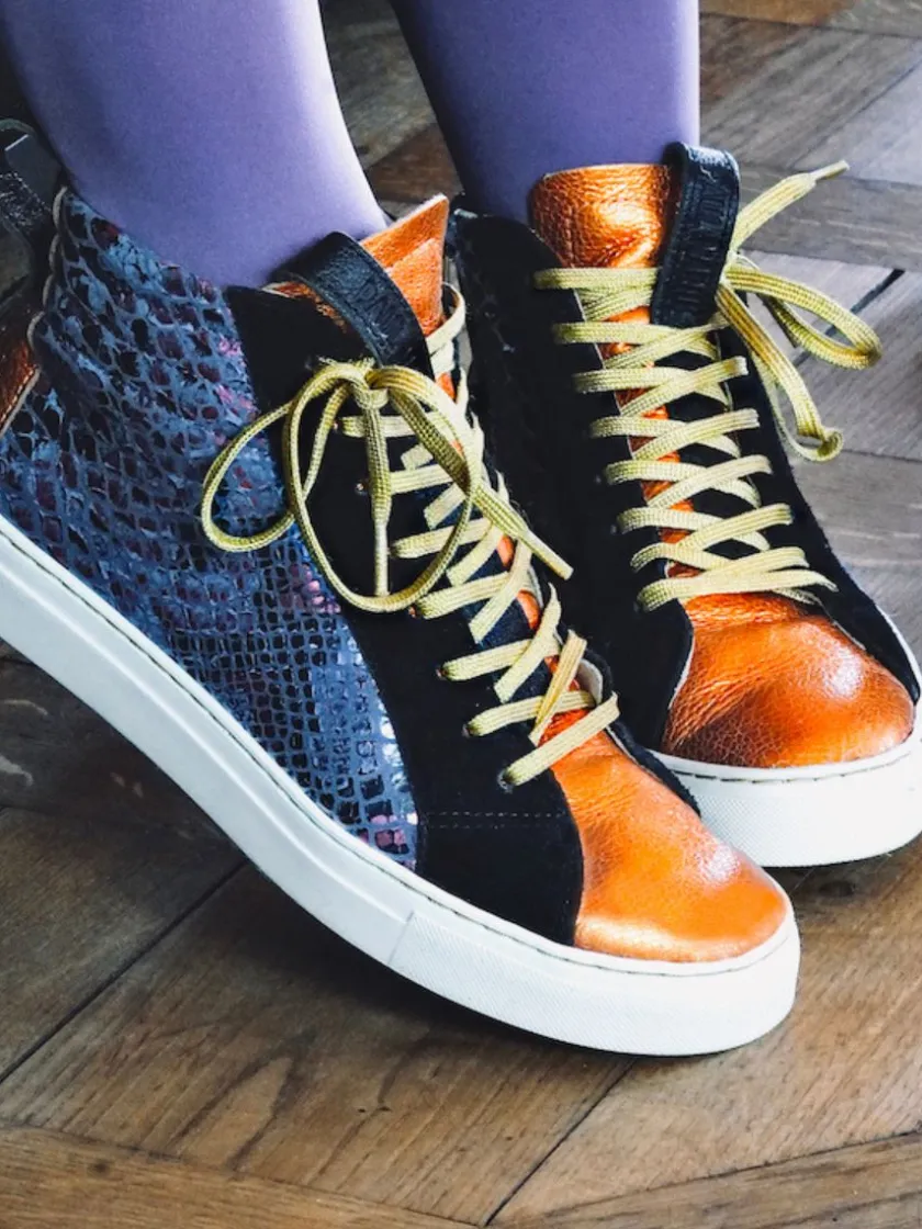 PAUL MARIUS Pm001 - Baskets Montantes|PM001 - Python Abysse / Orange Métallisé
